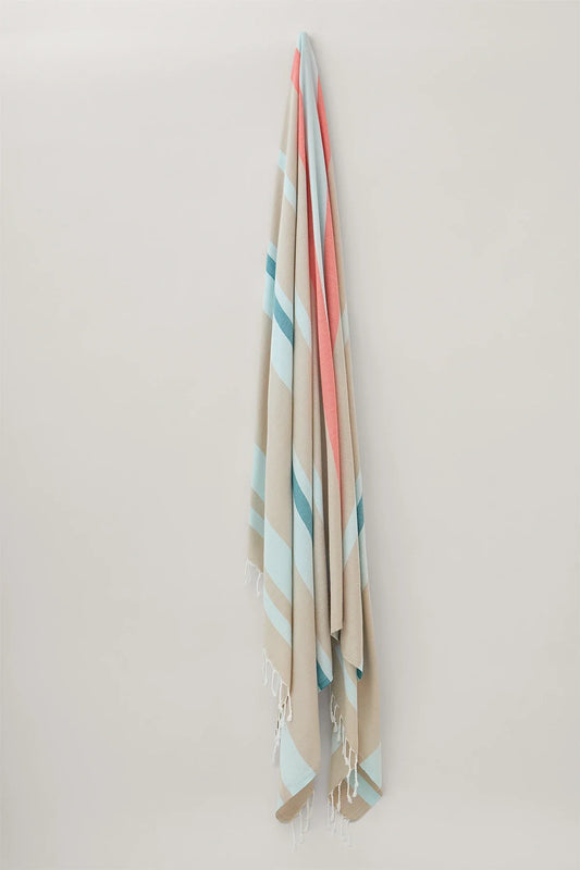 Bebe Sky Blue XL Turkish Towel by Cove & Fold - hanging view