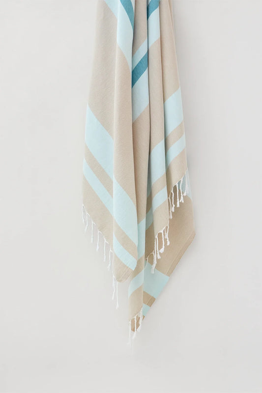 Bebe Sky Blue XL Turkish Towel by Cove & Fold - hanging detail