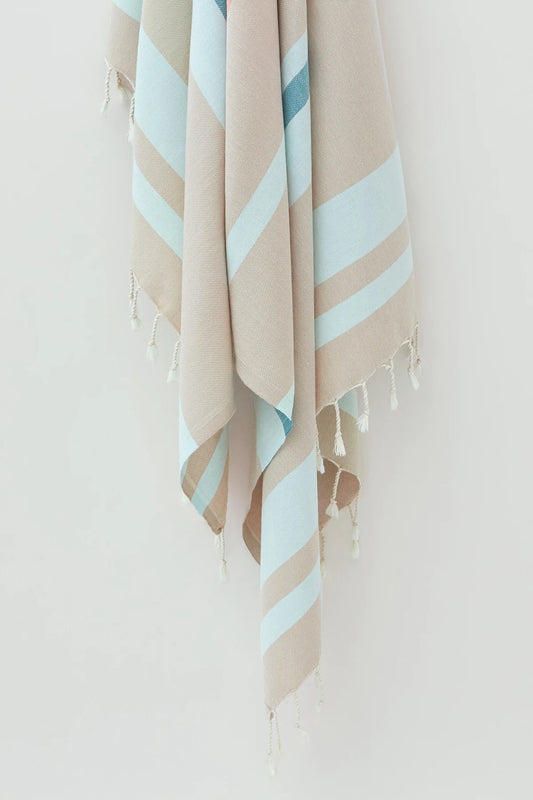 Bebe Sky Blue Soft Turkish Towel by Cove & Fold - hanging detail