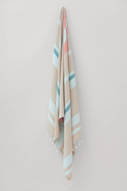 Bebe Sky Blue Soft Turkish Towel by Cove & Fold - hanging view