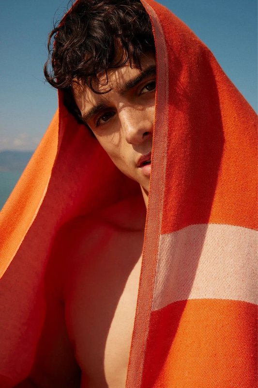 Comb Sicilian Orange Double-Faced Turkish Towel by Cove & Fold - lifestyle view