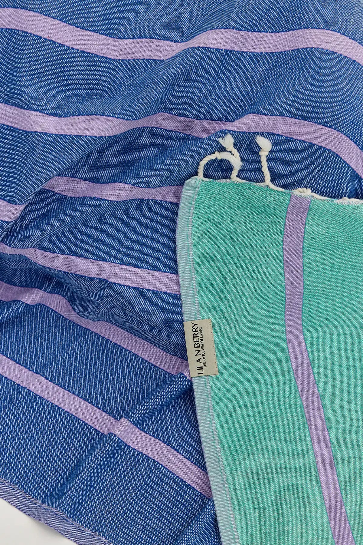Lane Lilac Green Double-Faced Turkish Towel by Cove & Fold - draped detail