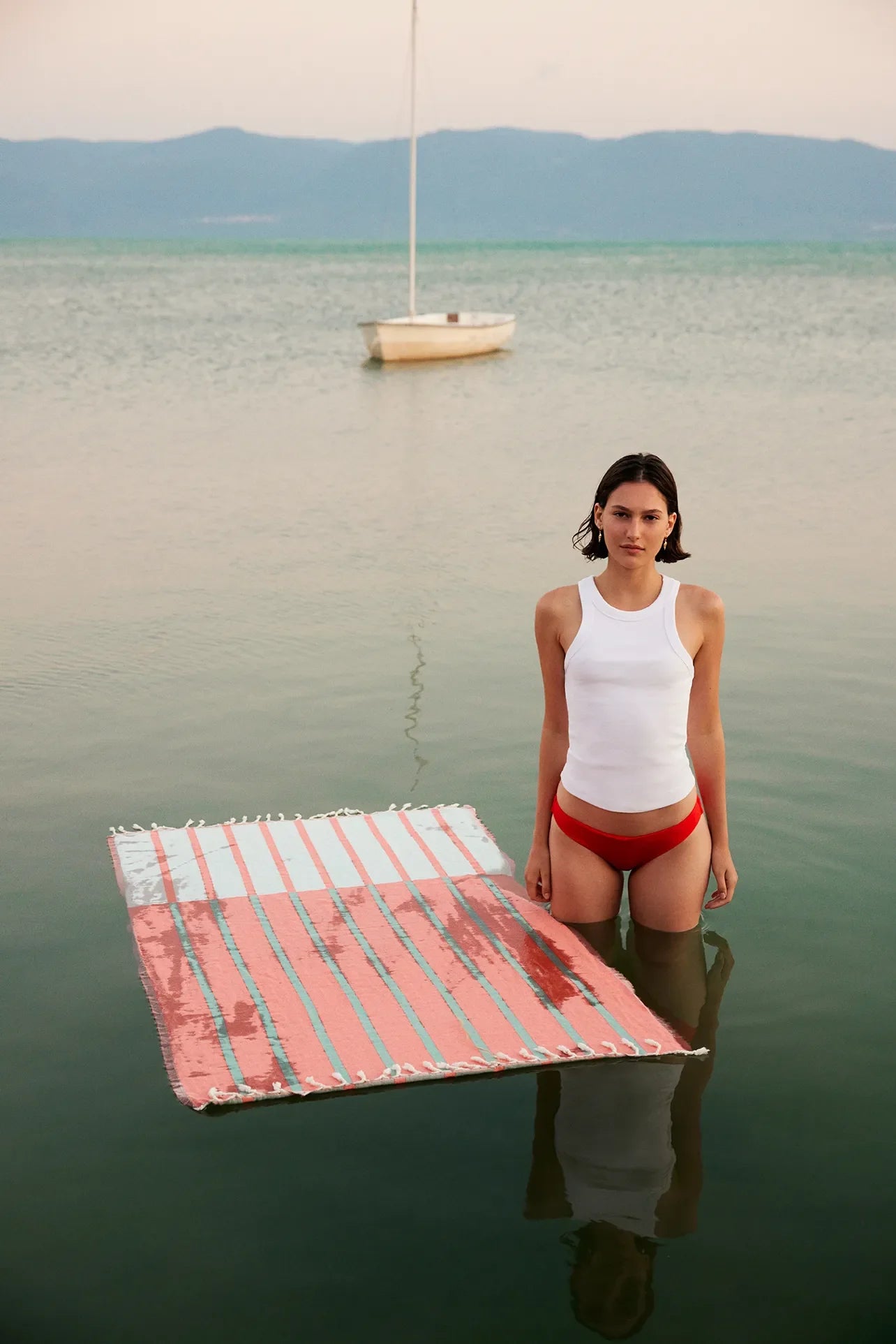 Lane Peach Cream Double-Faced Turkish Towel by Cove & Fold - lifestyle view