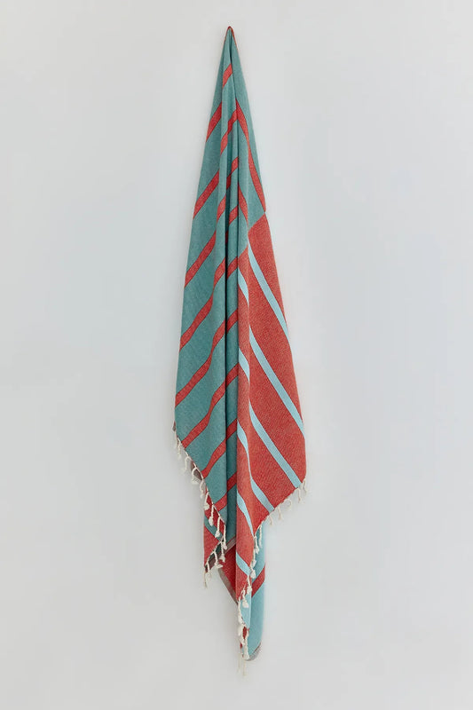 Lane Sage Terra Double-Faced Turkish Towel by Cove & Fold - hanging view