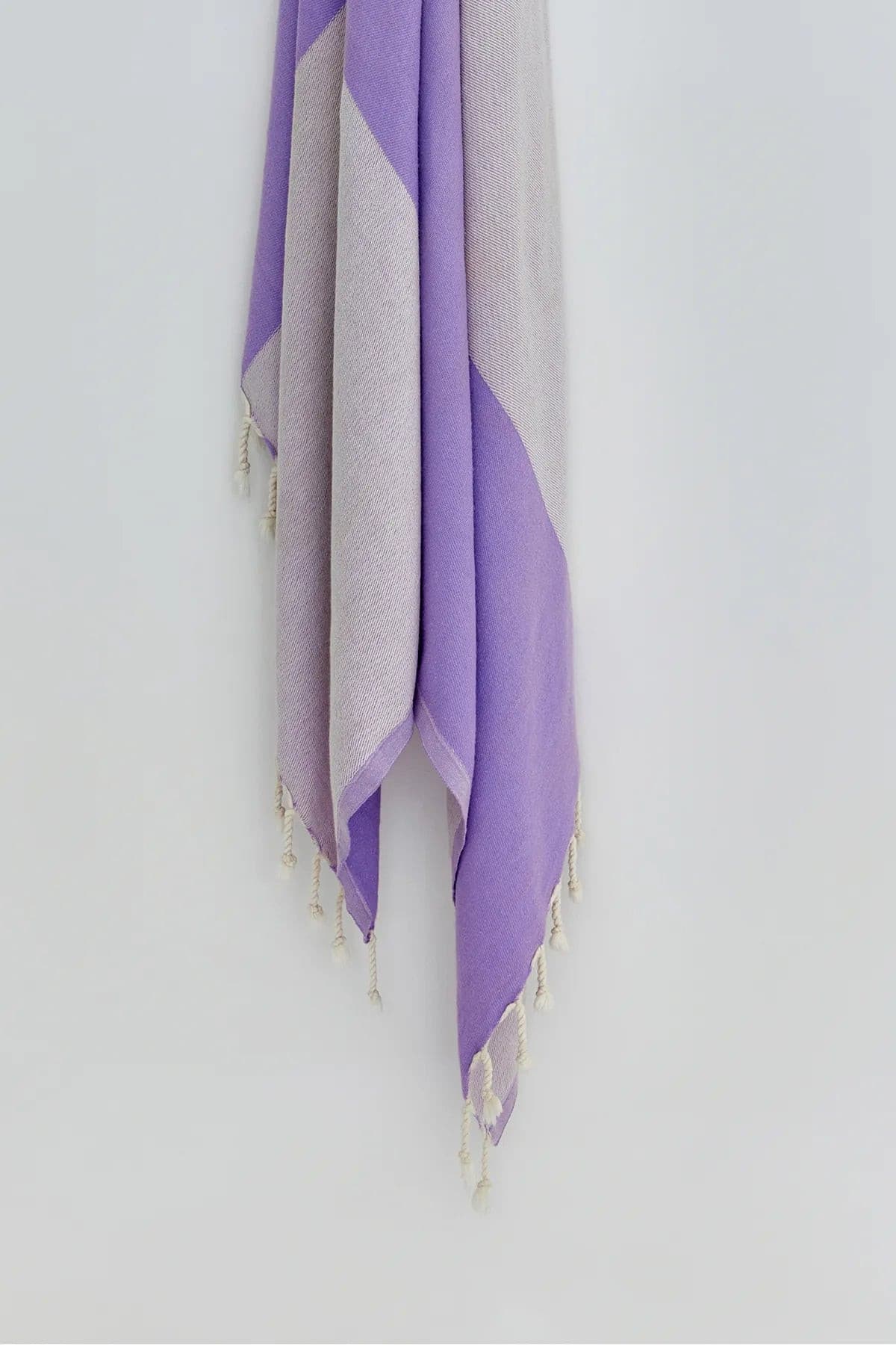La Luna Lilac Turkish Beach Towel by Cove & Fold - hanging detail