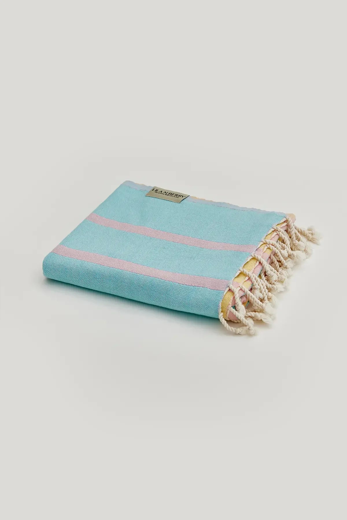 Lane Pink Blue Double-Faced Turkish Towel by Cove & Fold - folded view