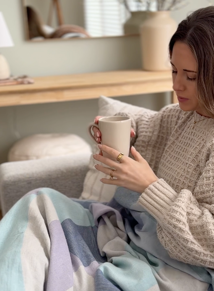 Pale Pluie Mellow Indigo XL Turkish Towel by Cove & Fold - lifestyle view