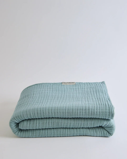 Sage Lightweight Gauze Summer Blanket by Cove & Fold - folded view